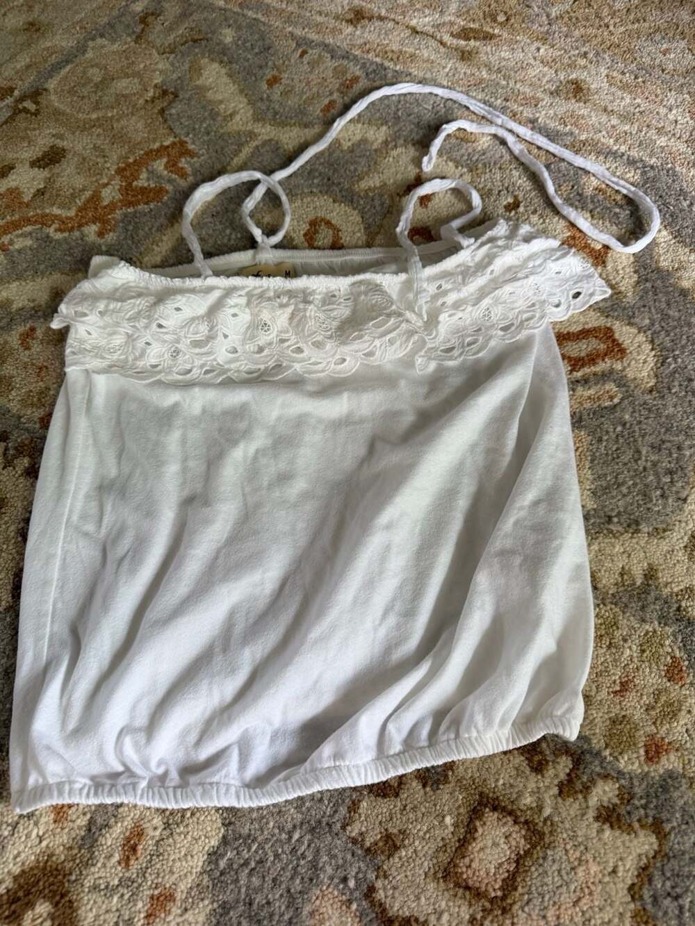 Hollister White Eyelet Off-The-Shoulder Halter Top Size M